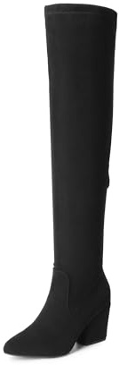 DREAM PAIRS Women's Pointed Toe Thigh High Over the Knee Boots Tall Chunky Blocked Heel Fall Long Fashion Sexy Boots