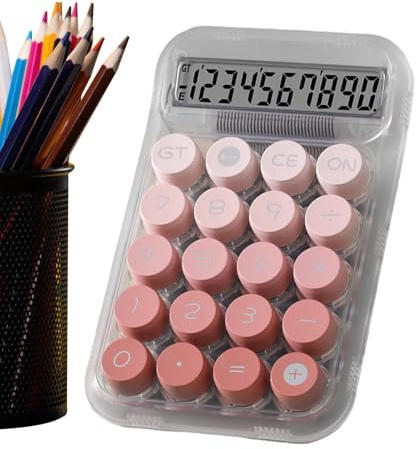 Mechanical Calculator, Cute Transparent Handheld, 5.91in Anti-Slip Keyboard, Style Set Buttons, Supplies Retro Calculators for Aesthetic, School, Desk, Accessory, Home