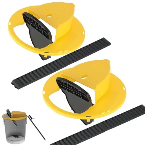 BSTMOME Mice MouseTrap Flip Lid, Mouse Trap Indoor Outdoor, Humane MouseTrap, Auto Reset Mouse Trap Bucket Lid, 5 Gallon Bucket Compatible, 2 Packs (Yellow)