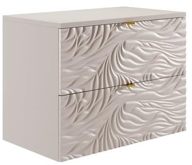 Vente-unique-Mueble bajo Lavabo suspendido Texturizado con Estante - Beige - 80 cm - RINAREL