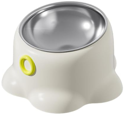 Fonowx Bol pour Chat Bol de Nourriture Animaux de Compagnie Bol Incliné Ergonomique Base Résistante en PP Acier Inoxydable Convient à Bureau Balcon, Blanc