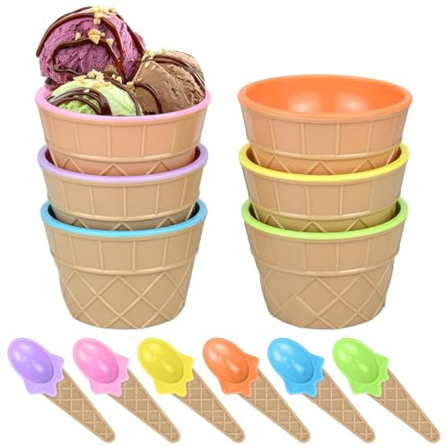 Ubric 6 PCS Eiscreme Schüssel Mit Löffeln, PP Kunststoff Bunte Eiscreme Schalen Für Familie, Camping, Parteien