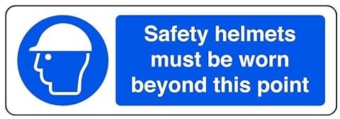 Safety Helmets Must Be Worn Beyond This Point - safety sign - 1.2mm Rigid plastic for indoor/outdoor usage (300mm x 100mm) Viewing Distance within 5m.