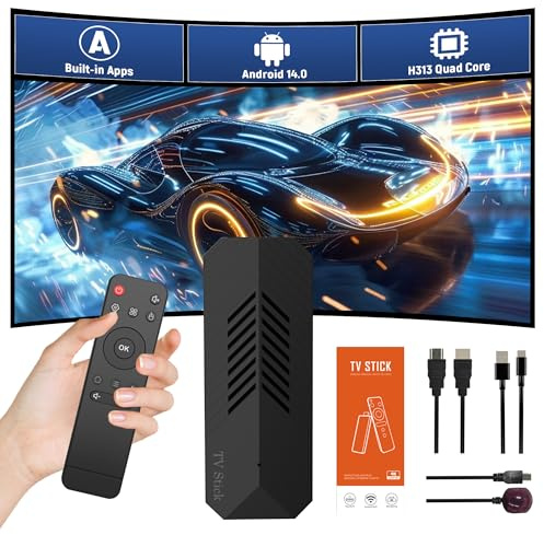 T3 Mini Android TV Stick 14.0, Smart TV Stick HD, Procesador Quad-Core H313, con Soporte WiFi, Reproductor Multimedia Android Plug-and-Play, Ideal para Cine en Casa y Televisor Inteligente
