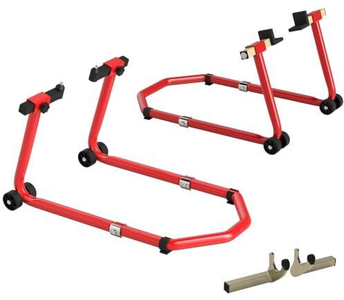 HOMCOM Motorradständer, 390 kg, vorne und hinten, verstellbar, Rot | U+L Gabeln, Räder, Klemmclips