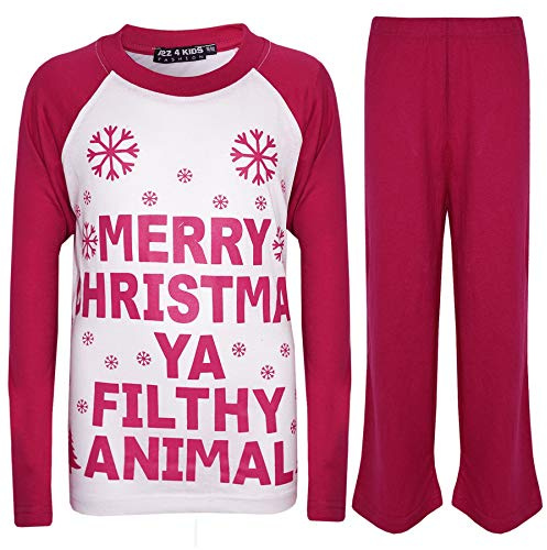 A2Z 4 Kids Girls Boys PJS YA FILTHY Printed Christmas - PJS Ya Filthy Pink 11-12.