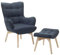 Beliani Ohrensessel mit Hocker Stoffbezug Dunkles Blau Holzbeine Chesterfield Stil Vejle