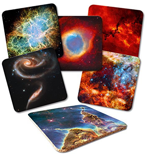 ADDIES Glas-Untersetzer 6-TLG.Set Galaxien und Weltall Komplett-Set in hochwertiger Klarsicht-Geschenkbox und Korkrückseite