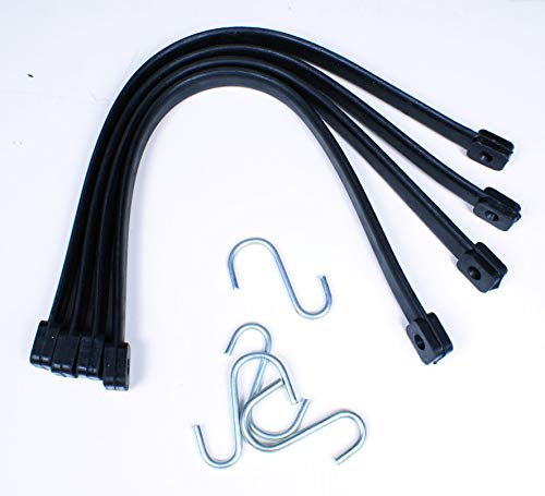 TEC HIT 363380-4 Tendeurs Plats avec Crochets - En Elastique Ultra-résistant - Fixation et Maintier des Bâches - Noir