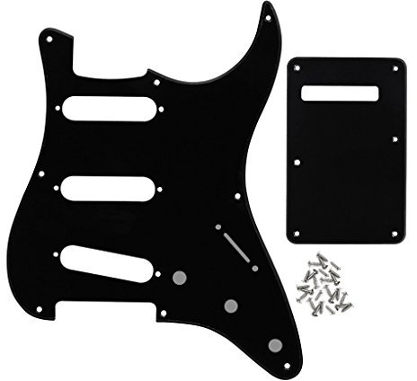 FLEOR 8 Löcher ST Pickguard SSS Style Scratchplate und Tremolo Cavity Cover und Befestigungsschraube für Vintage ST Gitarre, 1Ply Black