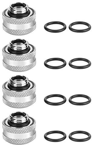 Richer-R 4/6pcs Compression Fitting, PC Wasserkühlung Messing Compression Fitting 4/6Stücke/Packung,Geeignet für 16 mm Außendurchmesser Starren Rohr 6 Farben(4pcs Silver)