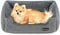 Feandrea Hundebett, Hundekissen in Leinenoptik, Hundekorb, erhöhte Ränder, rutschfeste Unterseite, Bezug abnehmbar waschbar, M, für kleine Hunde, 70 x 55 x 21 cm, hellgrau PGW10GG