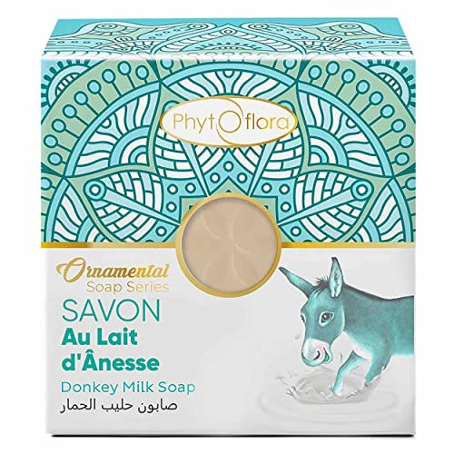 PhytoFlora savon Lait d'Ânesse avec Porte Savon|Acné Eczéma Ride Point Noir Psoriasis Adoucissant|Shampoing Solide|Savon Visage Bio|Soins Pour le Visage|Savon le Naturel|Tous Peaux|1 pc