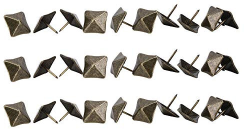 50Pcs Square Head Antique Pins, Upholstery Door Nail Cyan Bronze Iron Pushpin Nail Antique Case Box Sofa Decorative Tack Stud Square Nails 12-19MM(19x20mm)