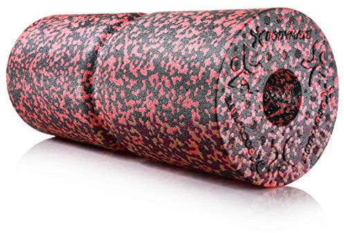 BODYMATE Faszienrolle CARE Mittel-Hart mit umlaufender Rille zu Wirbelsäulen-Entlastung mit E-Book - Schwarz/Pepper-Red 35x14cm