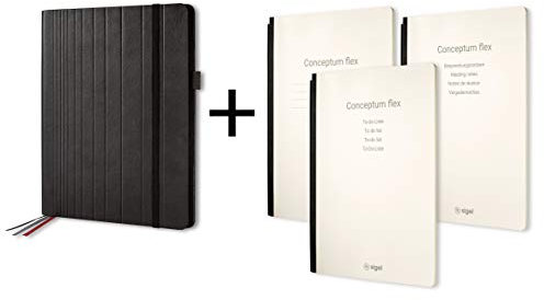SIGEL CF132 Business Organiser, ca. A4, Kunstleder, schwarz, Set mit 3 Heften: Notizheft liniert, To do-Liste, Besprechungsnotizen - Conceptum flex