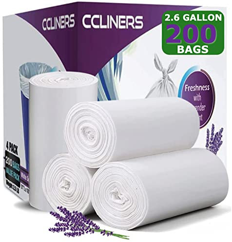 CCLINERS 2.6 Gallon Small White 200 Trash Bags Lavender Scented Bathroom Garbage Bags Wastebasket Can Liners for Home Office Bins, 200 count