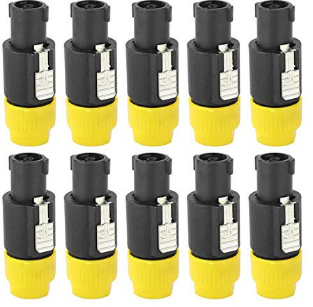 Jeanoko 10PCS C NL4FC Humanized Conductive Speakon Cable Adapter Connector Audio Speakon Cable Mount Connector Twist Lock Speaker Plug for Cables 6~15mm(Yellow)