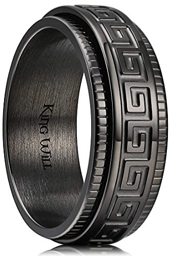 King Will 8 mm Edelstahl-Ringe für Herren, Ehering, Spinner in der Mitte, griechischer Schlüssel, gerillter Rand, schwarzer Bandring, Edelstahl, nicht bekannt,