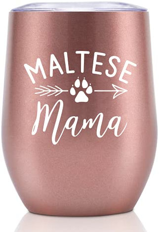Onebttl Malteser-Geschenke, einzigartiges Design für maltesische Mutter, 340 ml, Weinglas mit auslaufsicherem Deckel, doppelwandig, vakuumisoliert, Weinbecher, Geburtstagsgeschenk Hundeliebhaber
