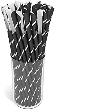 40 pajitas de papel con cuchara, compostables, sin plástico, 200 mm x 8 mm, cucharas de café helado