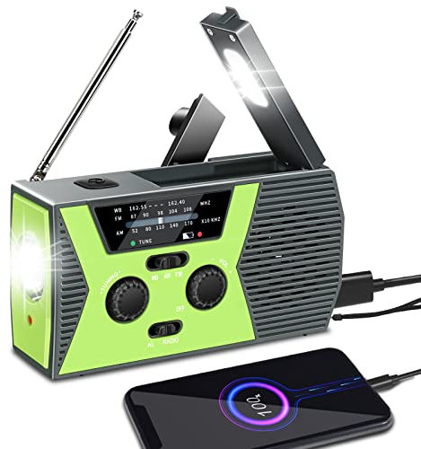 Vokida 4000mAh Radio d'urgence Portable à Manivelle Radio Solaire/Manivelle/Piles AM/FM Crank Batterie Urgence Dynamo Lampe SOS Alarme Poche Chargeur de Téléphone pour Camping Survie