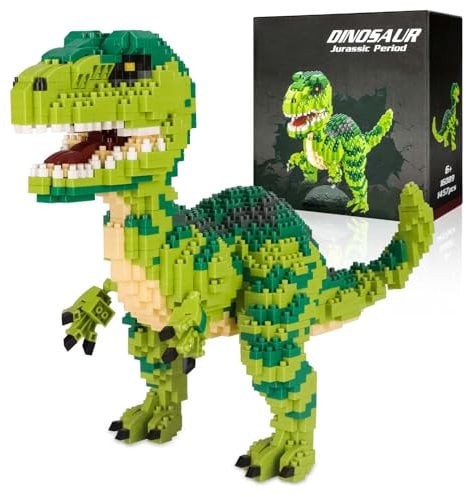 Aigidusansu Jurassic Dinosaur Micro Building Blocks, 1457pcs Velociraptor Tyrannosaurus Rex DIY Mini Diamond Blocks Bricks Toy for Adults, 14+ Teens