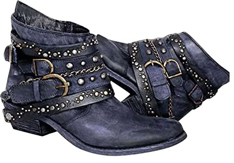 Stiefeletten Damen Biker Boots Combat Stiefel Vintage Biker Boots Retro Kurzschaft Westernstiefel Freizeit Chelsea Boots Vintage Knöchelstiefel Cowboy Stiefel mit Blockabsatz