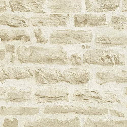 PROVISTON Papier peint non tissé « Best of Wood`n Stone 2ème édition » - Aspect pierre - Papier peint photo réaliste - Pierre naturelle - 10,05 x 0,53 m - Beige crème