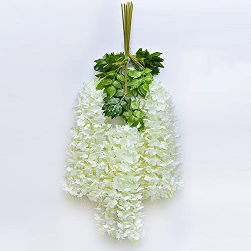 DYK&NX 12 Pack Artificial Wisteria Vine, Simulation Wisteria Ceiling Decoration, Fake Wisteria Hanging Garland, for Flower Wedding Decoration, Garden, Pergola, Home Party (Color : White)