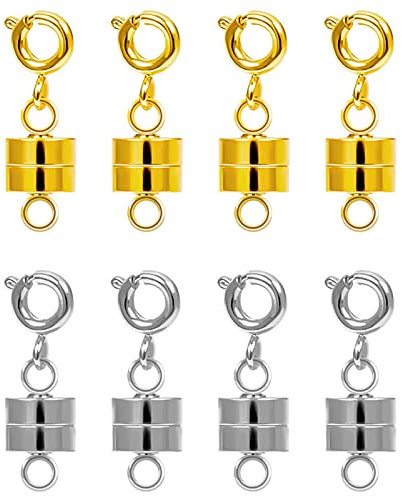 AIEX 8 Stück Magnetverschlüsse Schmuck mit Karabinerverschluss Metall Verriegelnde Magnetverschlüsse für Halsketten Ketten Armbänder Fußkettchen und DIY mit Starkem Magnetismus (Silber, Gold)