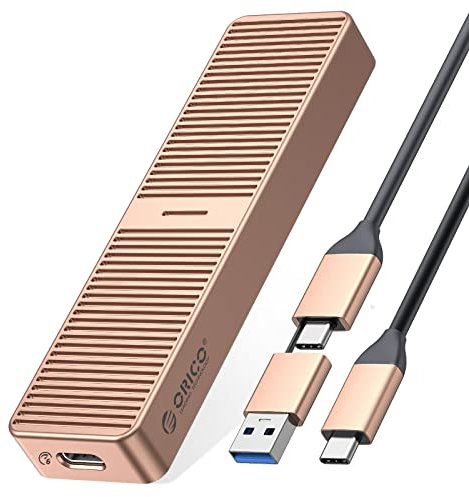 ORICO Upgraded Aluminum USB C to M.2 SATA SSD Enclosure 6Gbps USB3.2/3.1 Gen1 USB-C External SSD Adapter ,Support UASP Trim only for M2 SATA 2230/2242/2260/2280 SSD with B Key/B+M Key- M221-Gold