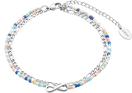 s.Oliver Fußkette Edelstahl Damen Sommerschmuck, mit Glas, 22+5 cm, Silber, Infinity, Kommt in Schmuck Geschenk Box, 2034576