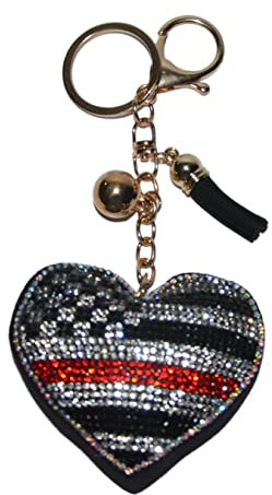 Popfizzy Strass Schlüsselanhänger für Frauen, Bling Purse Charms für Handtaschen, Mädchen Rucksack Schlüsselanhänger, Kristall Tasche Charm Schlüsselanhänger, Feuerwehrmann Held Herz