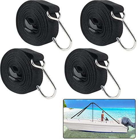 Boat Cover Support Poles Straps with Stainless Steel Hook, Boat Cover Support Straps with Ladder Lock Buckle 1inch W x 11.5ft L(4 Pack Black)