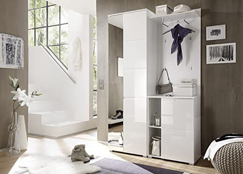 moebel-dich-auf Kompaktgarderobe Slice in weiß/MDF weiß Hochglanz inkl. Spiegel