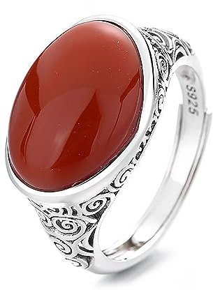 Lllunimon Natürliche Rote Achat Onyx Stein Ring Für Frauen Männer, Vintage Dicke Sterling Silber Handgemachte Edelstein Ring Schmuck Geschenke