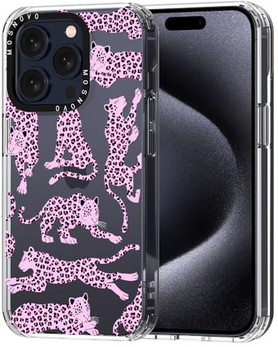 MOSNOVO Cover per iPhone 15 Pro - Custodia Trasparente Sottile Antiurto in TPU+PC per Telefono [Protezione Caduta da 6,6 Piedi/Anti-Peel] - Leopardo Rosa