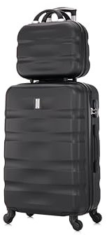 CELIMS - Set Valigie | Valigia Grande 23 kg Rigida Nero + Beauty Case da Viaggio 35cm | Valigia XL | Valigia da Stiva 75cm | Trolley Grande 75cm con 4 Ruote