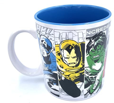 Silver Buffalo Marvel Comics Retro Color Splash 20oz Ceramic Coffe Mug - Spider-Man, Captain America, Iron Man, The Hulk