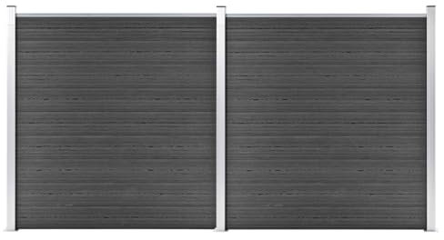 vidaXL Wood-Plastic Composite Fence Panel Set - Black, Durable, Easy Installation, Versatile 353x186 cm Garden Barrier for Privacy and Security