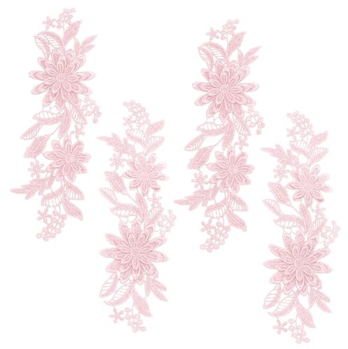 WEBEEDY 4 Stück 3D-Gestickte Blumen-Spitzen-Applikation Zum Aufnähen von Blumen-Stoffkragen-Applikationen Für DIY-Nähen Hochzeitskleid Schuhe DIY-Patch Kleidungszubehör, Rosa