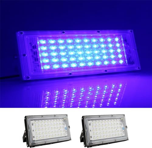 MODOAO Flutlichter für den Außenbereich, 2 Stück, 50 W, 4800 lm, blaue LED-Außenleuchte, IP66 wasserdicht, Außen-Flutlicht, für Hof, Garten, Garage, Rasen, Hof