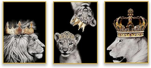 Tableau Décoration Murale Lion Famille Animal Noir Blanc Toile Peinture Impression sur Toile sans Cadres Affiche Chambre Salon (3X40X60CM,sans Cadre)