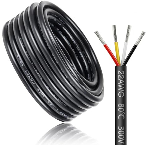 5 Meter 22AWG 4x0,3mm² Elektrischer Kabel, 4 Adriges Kabel 5V/12V/24V/300V Stromkabel Verzinntes Kupferkabel, Flexibel und Weich Niedrige Impedanz Hohe Temperaturbeständigkeit Verlängerungskabel