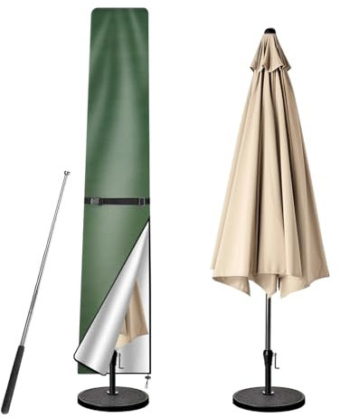 wiipara Sonnenschirm Schutzhülle mit Stab, Sonnenschirmhülle Abdeckhauben für Sonnenschirm 1 bis 2 M, Ampelschirm Schutzhülle, UV-Schutz, Wetterfest, Winddicht und Schneesicher,Grün, 170x25/35cm