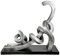 Casablanca Katzen Deko Figur Skulptur - Dekofigur Katze aus Kunstharz Farbe: Silber - Dekoration Geschenk Katzenfreunde Höhe 29 cm