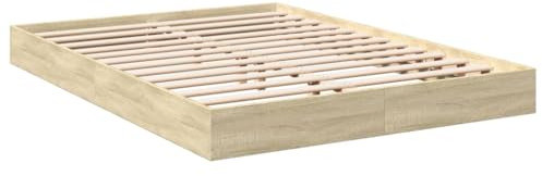 vidaXL Cadre de lit chêne Sonoma 120x190 cm Bois d'ingénierie, Meuble de Chambre à Coucher, sommier, lit de Palette, lit, lit Double, lit à Panneaux