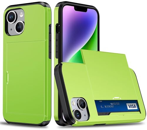Beajew Coque Portefeuille pour iPhone 15 avec Porte-Cartes, Étui de Protection Téléphone Double Couche Antichoc, Fente Cachée Coulissante, Antichoc TPU+PC Housse Portefeuille -Vert