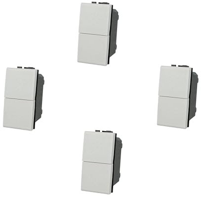 4 Pezzi Pulsante doppio sali scendi Interbloccato tapparella compatibile Living Light International colore Nero Bianco Silver Grigio Tech lotto stock confezione da 4 pz supporto incasso (Bianco)